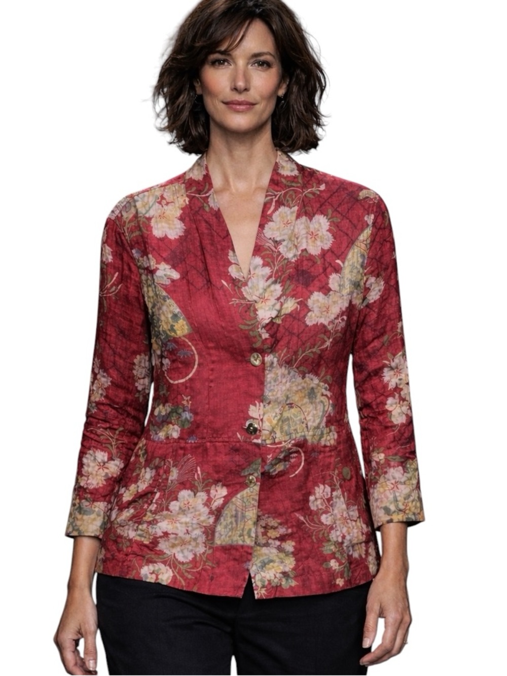 Citron Women's  Rich Ted/Burgundy Floral top/Jacket, Career, Parties, M
